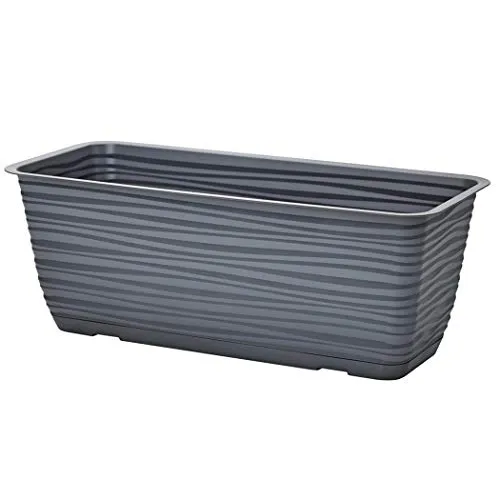 KAGM Blumenkasten Pflanzkasten Balkonkasten mit Untersetzer in Wellen-Design 3D | 40 cm Anthrazit