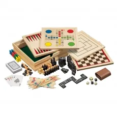 Philos-Spiele Holz-Spielesammlung 10 - 10 klassische Spiele in einer kompakten Kassette, ideal für Spielabende mit Familie und Freunden