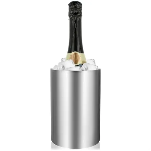 com-four® Flaschenkühler - Sektkühler in matt - Eiswürfelkübel aus Edelstahl - doppelwandiger Weinkühler - Eiswürfelkühler mit 10,5 cm Innendurchmesser (1 Stück - silberfarben/matt)