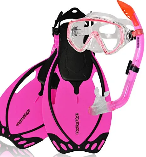 AQUAZON Taucherbrille MIAMI - Schnorchelset für Kinder - Hochwertiges Schnorchelset mit Tauchmaske, Schnorchel und Flossen. Anti-Fog Glas und flexibles Silikon für besten Tragekomfort und Passform. Ideal für Kinder von 7-14 Jahren.