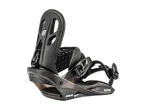 Nitro Charger Black M 38.5-43.5 - Snowboard-Bindung mit Pro Level Technologien für maximalen Komfort und Flexibilität, ideal für junge Fahrer, die Fortschritte machen wollen.