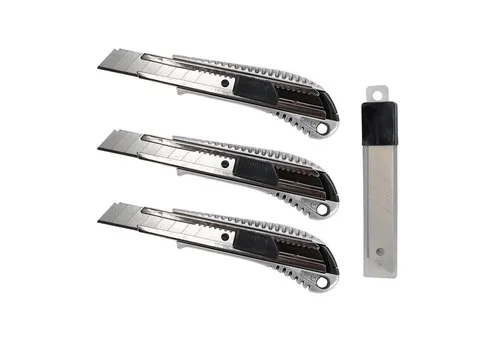 peveha24 Cuttermesser 3 Cuttermesser Alu 18mm + 10 Cutterklingen Abbrechklingen im Köcher