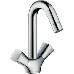 hansgrohe Logis 2-Griff Waschtischarmatur 71221000 - Waschtischarmatur mit ComfortZone 150, ideal für Durchlauferhitzer, bietet eine Durchflussmenge von 5 l/min und einen Schwenkbereich von 120° für flexiblen Einsatz.