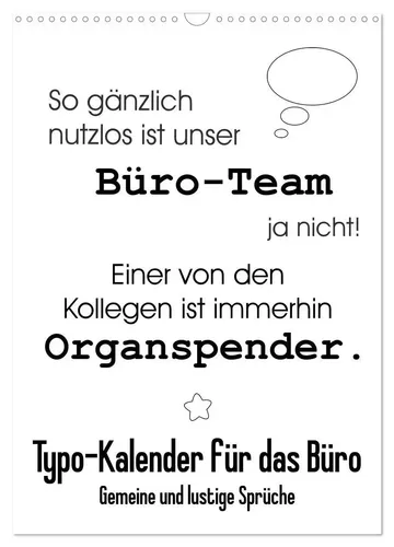 Typo-Kalender 2026 für das Büro - Gemeine und lustige Sprüche - Wandkalender im coolen schwarz-weiss Design, ideal für humorvolle Büroatmosphäre. 7. Edition, DIN A3 hoch, perfekt als Geschenk für 31,99 €.