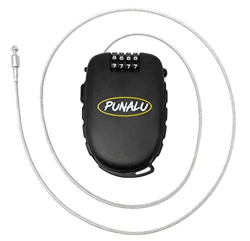 Punalu kompaktes, leichtes Skischloss, Fahrradschloss mit 4-stelligem Zahlencode, Kabelschloss mit einstellbaren Drahtseil bis zu 90cm Länge, Zahlenschloss (schwarz)