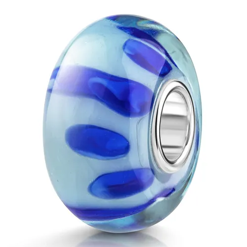 MATERIA Glas Bead blau hellblau mit Silber Hülse für Beads Armband