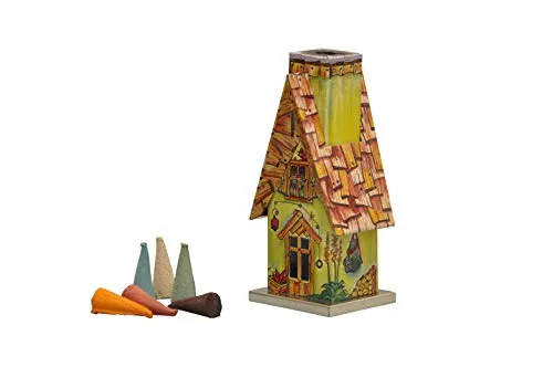 KNOX Räucherhütte aus Metall - Motiv: Waldhütte - für Räucherkerzen der Größe M