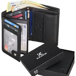 Leder Geldbörse Herren Portemonnaie RFID Hochformat Geldbeutel Echtleder (9900) Schwarz - Schwarz