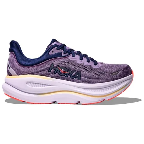 Hoka One One Bondi 9 Damen Violett 41.1/3 - Der Hoka Bondi 9 für Damen bietet außergewöhnliche Dämpfung und Komfort, ideal für Lauftraining und Freizeitaktivitäten.