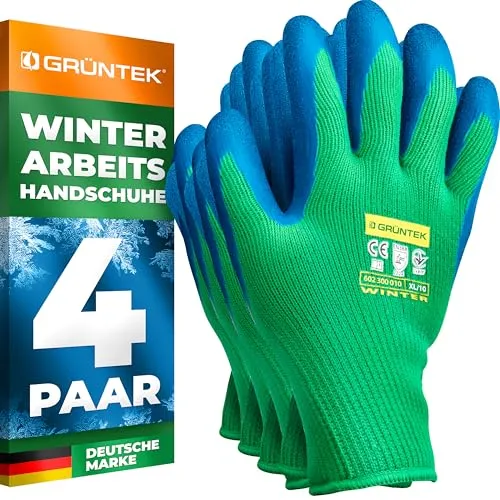 GRÜNTEK Winter-Arbeitshandschuhe Wasserdicht, Gefüttert mit Thermo-Innenfutter - Latex Gartenhandschuhe Winterschutzhandschuhe | Schutzhandschuhe, Kälteschutz Grip für Garten, Arbeit, Baustelle