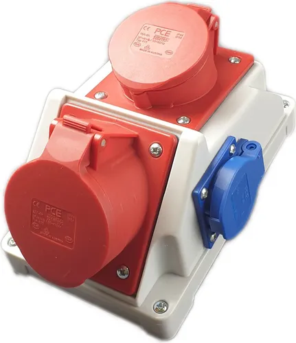 RoadEu Kombi Wandsteckdose 32A/16A - Steckdosen & Zubehör - Robuster Baustromverteiler mit IP44-Gehäuse, vorverdrahtet und ideal für Innen- und Außenanwendungen.