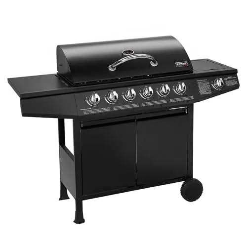 TAINO BASIC BBQ Gasgrill Grillwagen mit Seitenkocher - Hochwertiger Grillwagen mit 6 leistungsstarken Edelstahl-Brennern und praktischem Seitenkocher – ideal für Garten und Terrasse!
