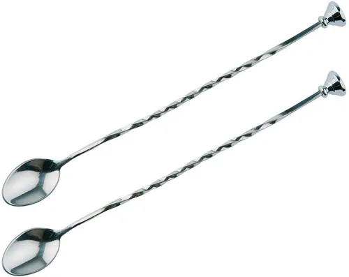 Buddy´s Bar Barlöffel - Hochwertige Edelstahl Cocktailrührlöffel mit Stößel, 27 cm, 2 Stück - Cocktailrührlöffel aus lebensmittelechtem Edelstahl, ideal für professionelle Cocktailzubereitung mit integriertem Stößel für Limetten und Zucker.