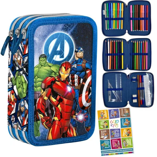 Federmappe 3-Fach Federtasche Gefüllte Schüleretui 43-teilig-Avengers Motiv