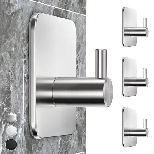 4smile Handtuchhalter ohne Bohren im 4er Set - Silberne Klebehaken aus Edelstahl, wasserdichte Handtuchhaken, Haken selbstklebend -Rostfrei für Bad & Küche, praktische Badezimmer Handtuchhalter