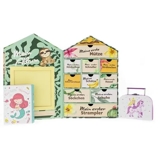 Baby Erinnerungsbox Schatztruhe Erinnerungen mit 10 Fächern,Erinnerungen Meilenstein Box – Erinnerungsbox für Geburt und Taufe – Süße Baby, Windeltorten (Lila-Tasche, Einheitsgröße, 1, stück)