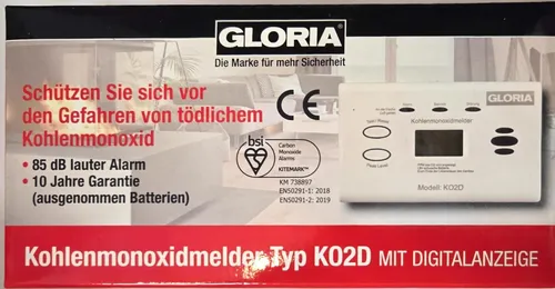 Gloria KO2D Kohlenmonoxid-Melder - Gasmelder mit Digitalanzeige und Testfunktion, ideal für Wohnungen, Wohnmobile und Boote – schützt vor unsichtbarem Kohlenmonoxid.