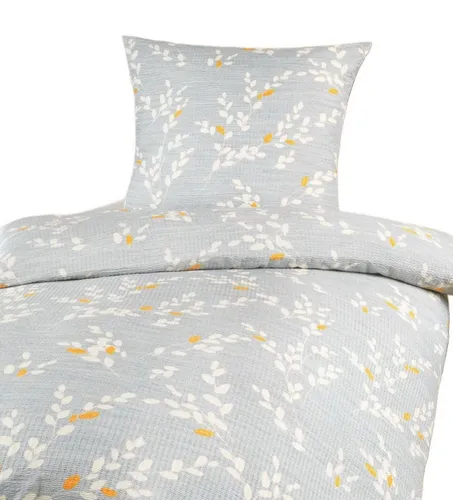 Optidream Bettwäsche Set Mikrofaser 135x200 Polyester Zweige grau gold, Mikrofaser, 2 teilig, Geschenk Idee Frauen Männer neue Wohnung Hochzeit Frühjahr sale