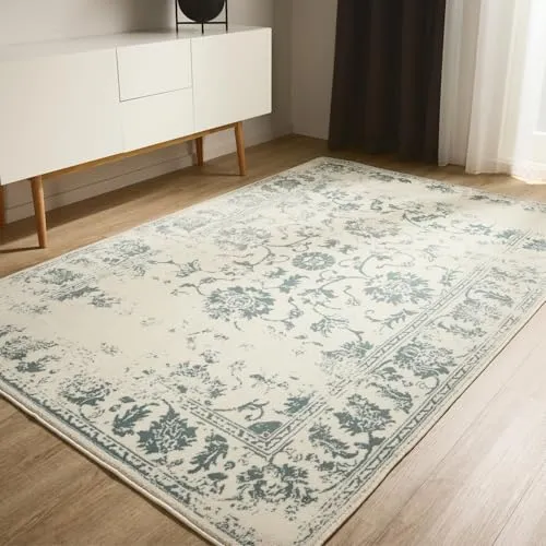 benuta Basic Teppich Suki - Creme/Mint 60x120 cm - Teppich im Vintage-Orient Style, pflegeleicht und ideal für Wohnzimmer oder Schlafzimmer. Der angenehme Flor sorgt für Wärme und Gemütlichkeit in jedem Raum.