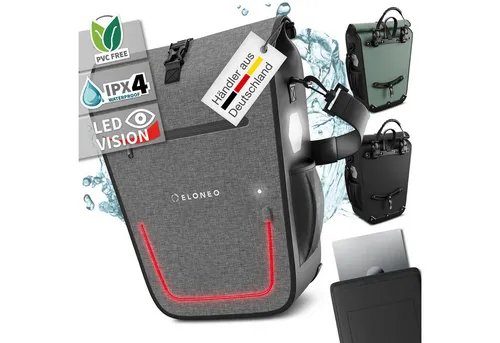 ELONEO Fahrradtasche für Laptop - wasserdicht mit LED, 25L - Fahrradtaschen für Laptop, ideal für Pendler! Diese wasserdichte Tasche bietet ein gepolstertes Fach und eine integrierte LED für Sicherheit und Sichtbarkeit bei Nacht.