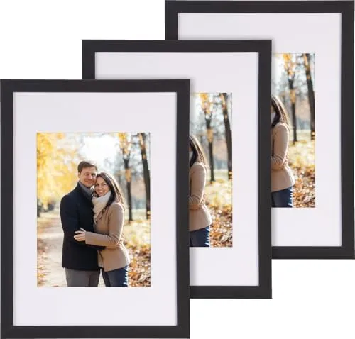 Your Design Standbilderrahmen: 3er-Set Bilderrahmen aus Holz, bruchsicheres Acrylglas, A4, schwarz