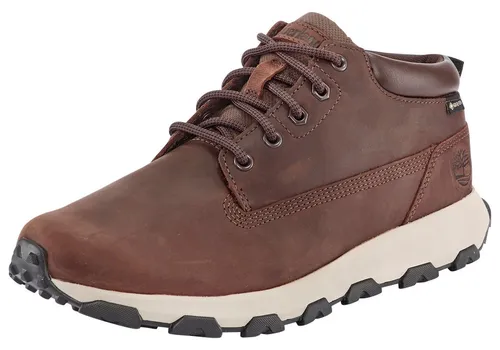 Timberland Mens Mid Lace UP GTX Sneaker dark brown 9 - Wanderschuhe mit wasserdichtem Premium Timberland Leather und GORE-TEX-Bootie-Konstruktion für trockene Füße. Ideal für Alltag und Freizeit, kombiniert Stil mit Nachhaltigkeit durch die GreenStride-Zwischensohle aus erneuerbaren Materialien.