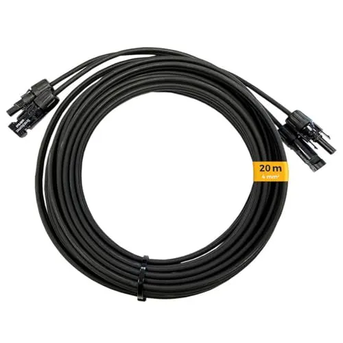 Kleines Kraftwerk Solarkabel Verlängerung 4mm² – 20 m (Paar) mit MC4-Steckern - Hochwertige 20m Solarkabel mit vormontierten MC4-Steckern für einfache Installation. Wasserdicht, temperaturbeständig und ideal für den Einsatz mit verschiedenen Solarmodulen. Robuste Materialien garantieren Langlebigkeit und Sicherheit.