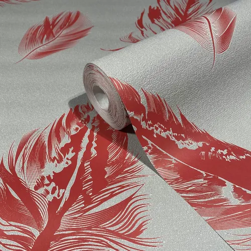 Tapete Grau Rot Grafisch Wohnzimmer Schlafzimmer MADE IN GERMANY 10,05x0,53