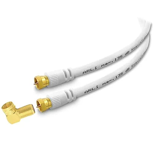 ARLI 15m HD Sat Winkel Anschlusskabel weiß – max. 135 dB 5-fach geschirmt | vergoldete F-Stecker & Winkeladapter | DVB-S/S2 DVB-T/T2 DVB-C/C2 4K 8K HDTV TV Antennenkabel weiss