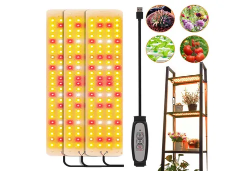 Jibenhome Pflanzenlampe 26 x 5 cm USB LED Pflanzenlampe 1/2/3/4 Panels Timer, Dimmbare, 96 LEDs, Sonnenlicht-3 Panels, 4.5 W/9 W/13.5 W/18 W