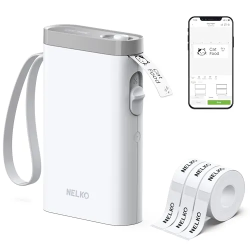 Nelko Kabelloser Etikettendrucker P21 – Tragbares Bluetooth Etikettiergerät mit 3 Rollen Aufklebern