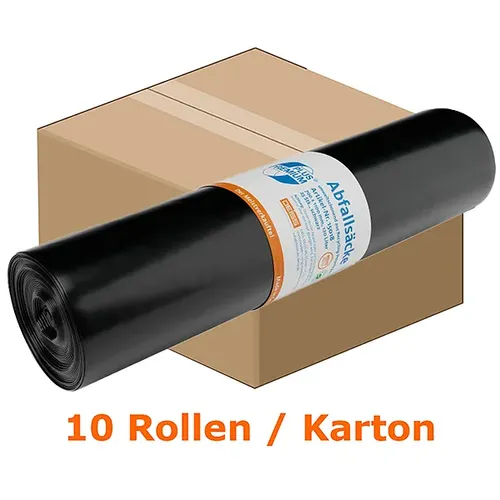 Emil Deiss 15018 PREMIUM PLUS 120L Typ60 schwarz - Müllsäcke aus Recycling-LDPE mit Easy Opener für schnelles Handling und hohe Durchstoß- und Reißfestigkeit, ideal für effiziente Arbeit.