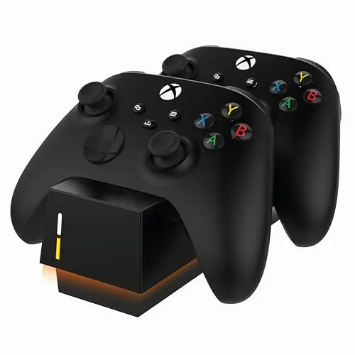 snakebyte Xbox Controller Ladestation- offiziell lizenziert - 2Std. Ultra-Schnellladung für 2 Xbox Series S|X/One Controller, inkl. 2 Controller Akkus, Überladungsschutz, 5 Jahre Garantie (Schwarz)