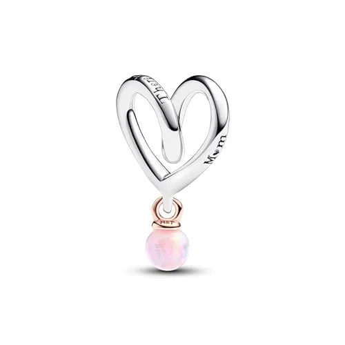 PANDORA Moments Bicolor Eingehülltes Herz Charm aus Sterling Silber mit Opal - Bead Charms für Damen, einzigartiges Design mit rosévergoldetem Sterling-Silber und einem faszinierenden Opal, perfekt zum Feiern der mütterlichen Liebe.