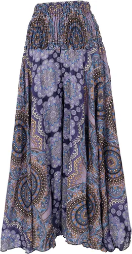 Violette Palazzohose – Weite Boho Sommerhose für Frauen - Luftige, weite Boho-Hose aus 100% Viskose für den Frühling und Sommer. Ideal für entspannte Looks mit mittlerer Taille und elastischem Bund. Fair gehandelt und in normaler Größe erhältlich.