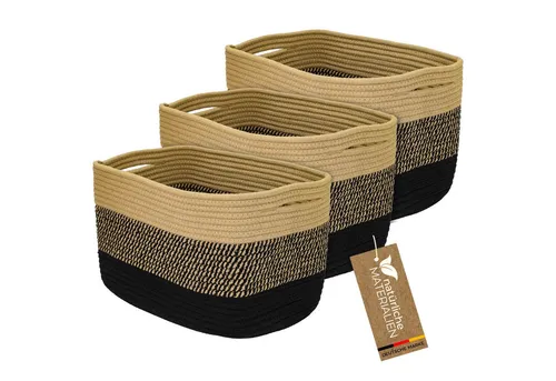 HMF Aufbewahrungskorb - Handgenähtes Set (3er) für Kallax Regal - Dekokörbe aus 60% Baumwolle, ideal zur stilvollen Aufbewahrung von Wäsche oder Spielzeug. Mit versteckten Griffen für einfachen Transport und im angesagten Boho-Stil.