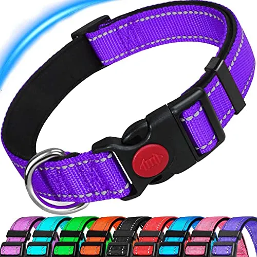 ATETEO Dog Collar,Reflective Adjustable Basic Dog Collar with Soft Neoprene Padding,Purple,Small Medium Large Dogs