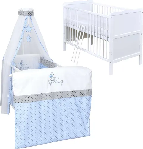 Baby-Delux Babybett Komplettbett Jack 140x70 - Robustes Kinderbett aus Kiefernholz, umbaubar zum Juniorbett, inkl. Matratze und hypoallergenem Bettwäsche Set für einen sicheren und komfortablen Schlaf.