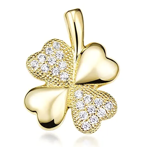 Materia Kleeblatt Anhänger Silber 925 Gold - Zirkonia Kettenanhänger vergoldet KA-309-Gold
