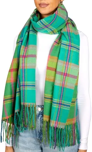 BRUBAKER Cashmirillo Schal für Damen und Herren - Grün Kariert - 70 x 200 cm - Warm & Kuschelig - Damenschal für Herbst und Winter - Herbstschal Winterschal mit weichem Kaschmir-Gefühl