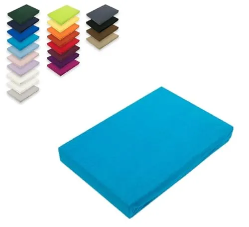 EXKLUSIV HEIMTEXTIL Topper Jersey Spannbettlaken 100% Baumwolle Öko - Tex Zertifiziert, Markenqualität, Steghöhe bis 12 cm, 180 x 200 cm Türkis