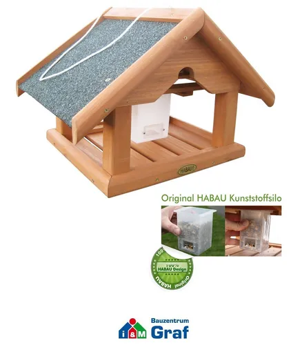 HABAU Vogelhaus Buchfink aus Holz - Futterhaus mit praktischem Futtersilo, wetterfest und ideal zur Beobachtung heimischer Wildvögel