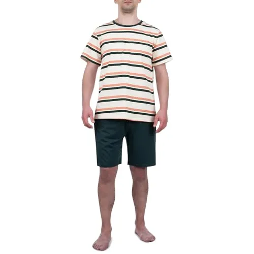 FALKENSTEJN Komfortabler Herren-Schlafanzug 100% Baumwolle - kurz und lang atmungsaktiv und bequem (DE/NL/SE/PL, Alphanumerisch, 5XL, Regular, Regular, gestreift kurz)