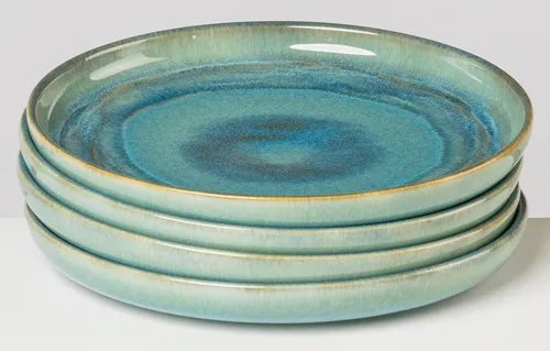 Gipfelstück Dessertteller-Set, Steinzeug TIEFER SEE Blau/Grün - 4-teiliges Dessertteller-Set aus hochwertigem Steinzeug, spülmaschinen- und mikrowellentauglich, mit einzigartiger reaktiv Glasur und angesagtem Scandi-Design.