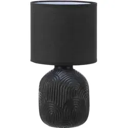 B&S Keramik Tischlampe schwarz mit Stoffschirm E27 34 cm in gold von B&S