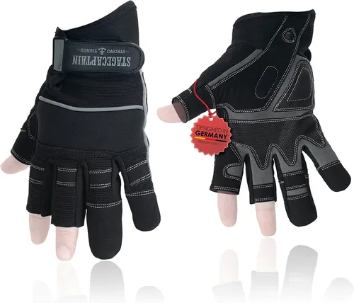 Stagecaptain Arbeitshandschuh-Set Rigger Handschuhe mit 3 kurzen Fingern - Größe XL Innenfläche aus Kunstleder