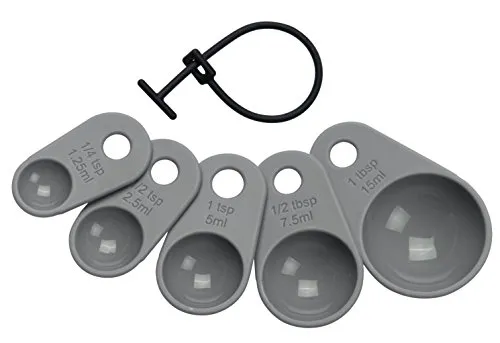 Lurch 70262 Messlöffel-Set (5tlg.) zum Abmessen von Zutaten (15ml, 7,5ml, 5ml, 2,5ml, 1,25ml) Maßeinheiten, Silikon, Grau, 5 x 3 x 2 cm