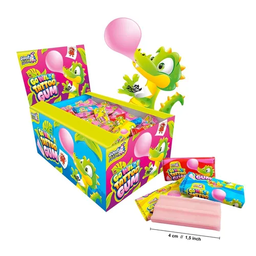 Display Komplett Sweet Flash Go Wild Tattoo 200 Stück Bubble Gum, Kinderkaugummi