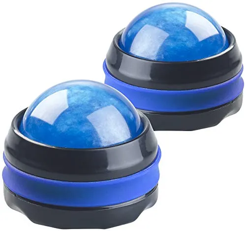 newgen medicals Massagekugeln: 2er-Set Massageroller für den ganzen Körper, mit 360°-Halterung, blau (Massage Roller Ball, Fußmassageroller, Fuss Massager)