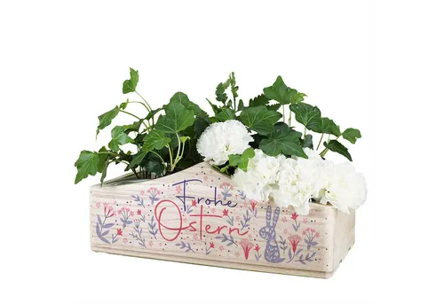 Herz & Heim Geschenkbox zu Ostern - Pflanzkorb aus Holz als Osterkorb für Ostergeschenke, 1 Griff, mit Folie ausgekleidet
